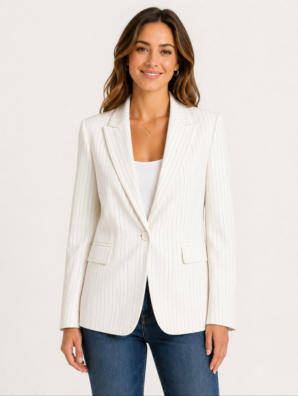 NWT Joie White Pinstripe One Button Blazer Jacket Size 8 Career Office‎